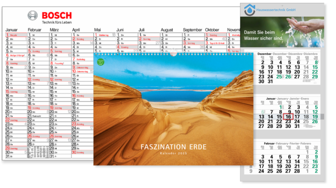 Wandkalender und Wandplaner 2025 mit Werbeaufdruck