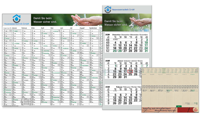 Werbekalender aus Graspapier und Recyclingpapier