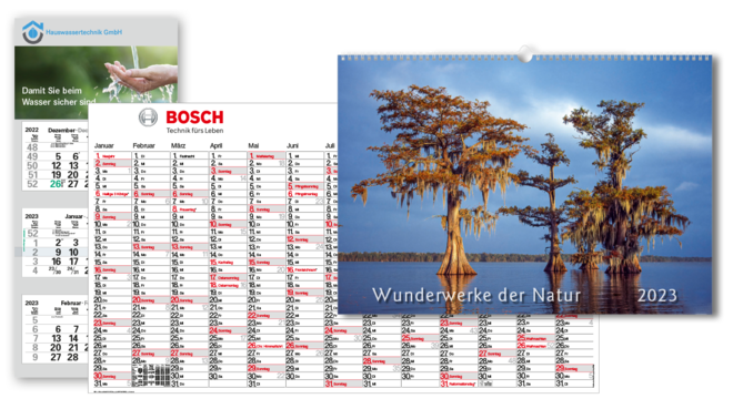 Wandkalender und Wandplaner 2023 mit Werbeaufdruck