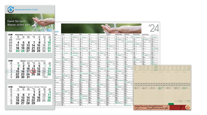 Werbekalender aus Graspapier und Recyclingpapier